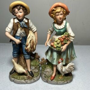 VINTAGE HOMCO HARVESTERS PORCELAIN COUNTRY BOY & GIRL FIGURINES